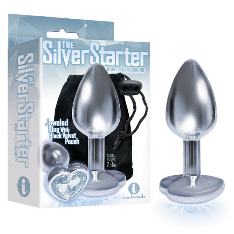 Silver Starter Bejeweled Heart Plug - Diamond